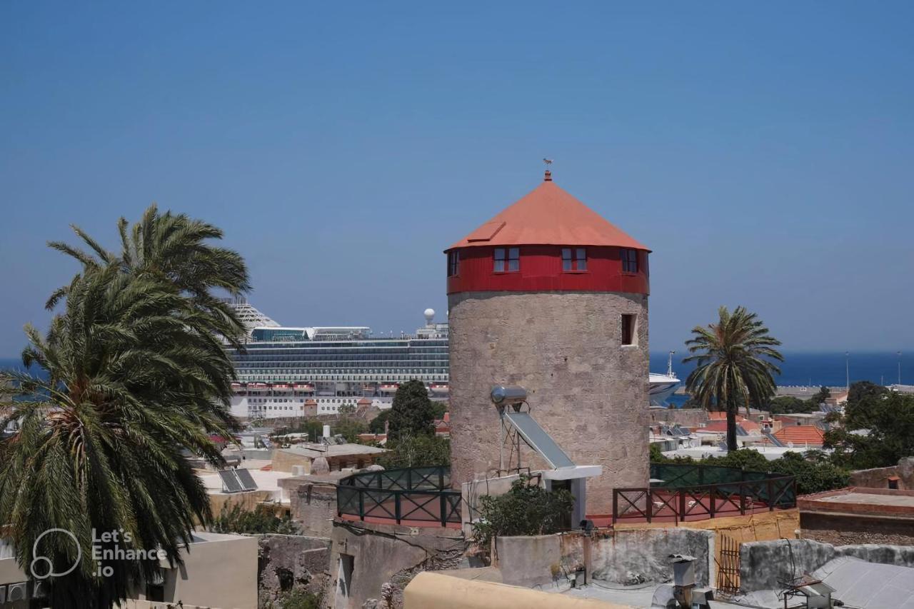 A Medieval Windmill Tower With Magnificent View Rhodes City Bagian luar foto